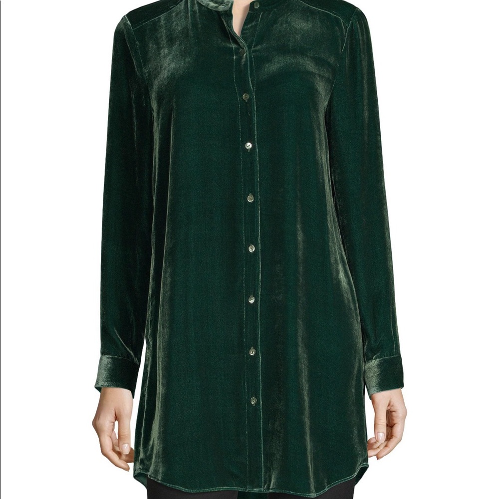 EUC Eileen Fisher Long Washable Velvet Tunic Top 1X Hemlock Green